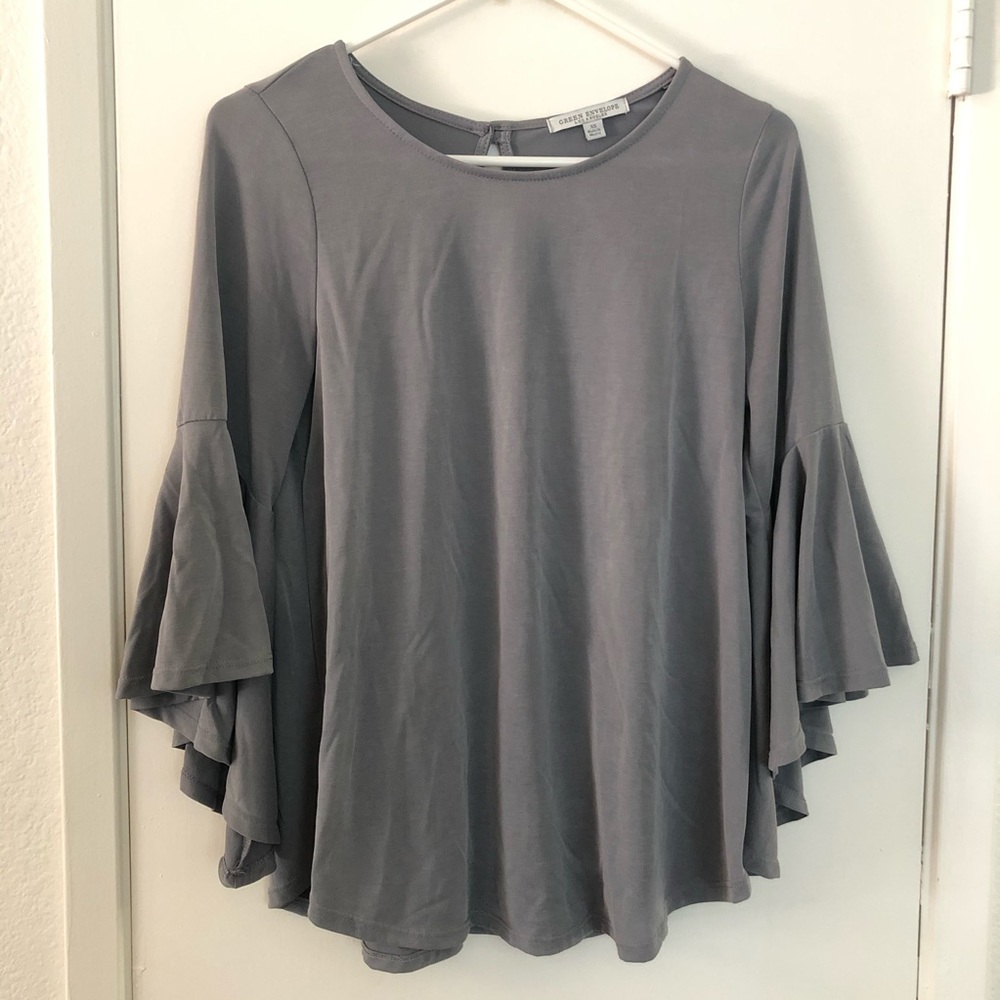 Light gray bell sleeve blouse